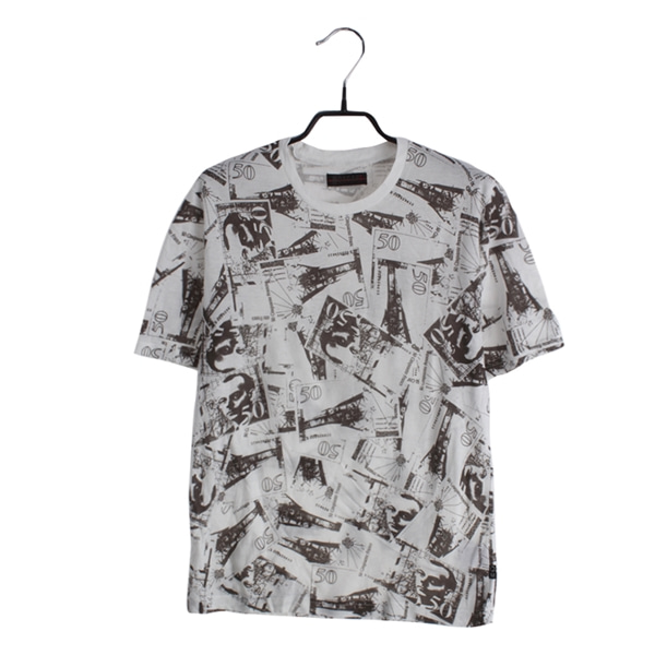 [MORGAN]   코튼 혼방 슬림핏 패턴 반팔 티셔츠[SIZE : MEN L]