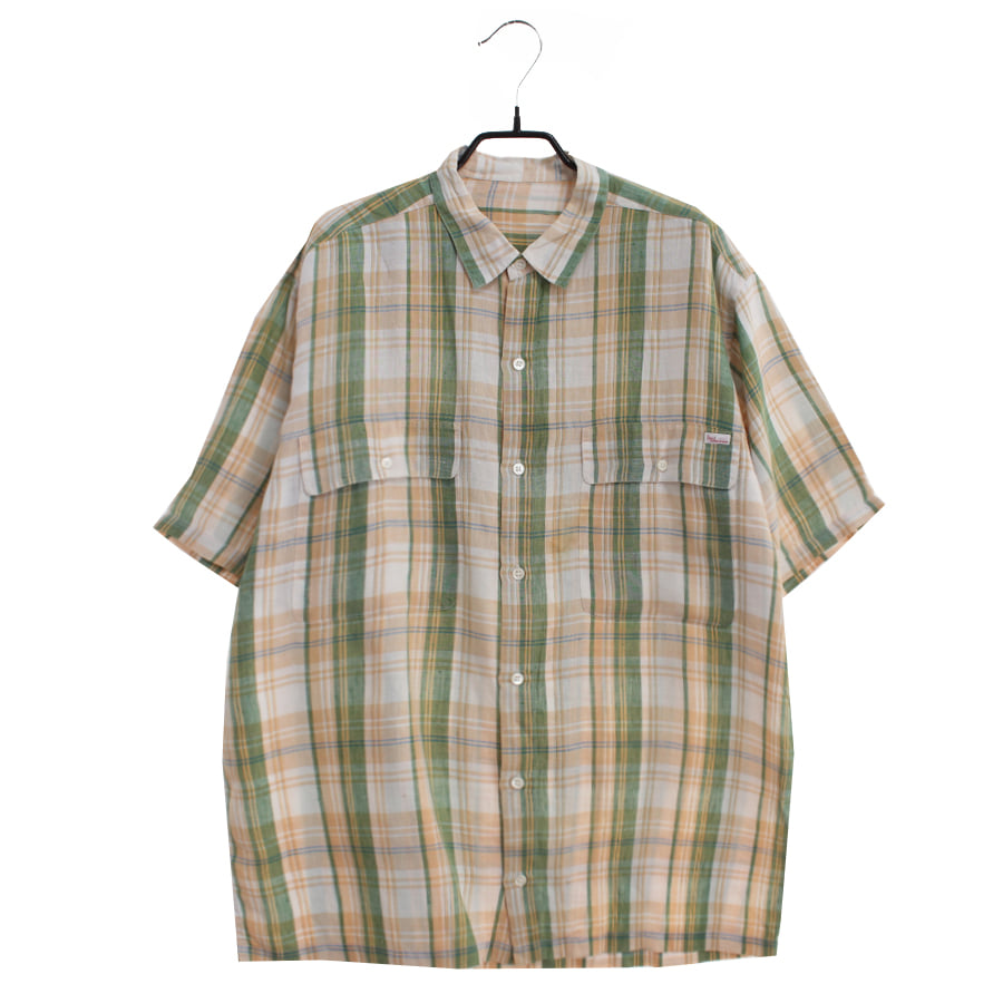 [PAPAS]   린넨 100% 체크 반팔 셔츠( MADE IN JAPAN )[SIZE : MEN XL]