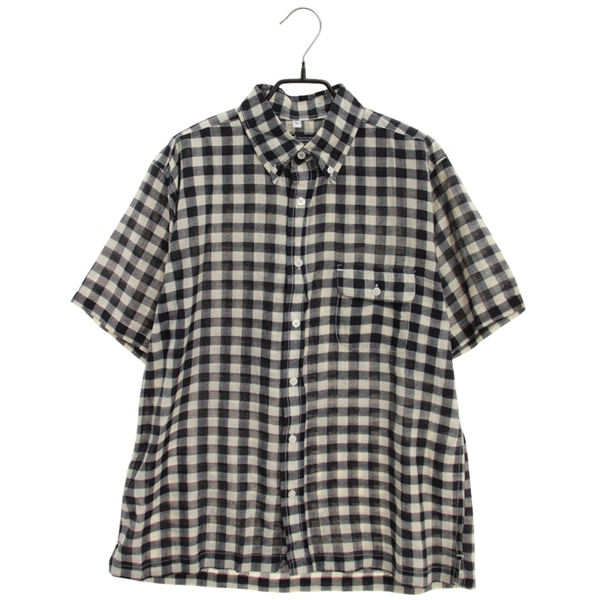 [UNKOWN]   실크+코튼 혼방 체크 패턴 반팔 셔츠[SIZE : MEN L]